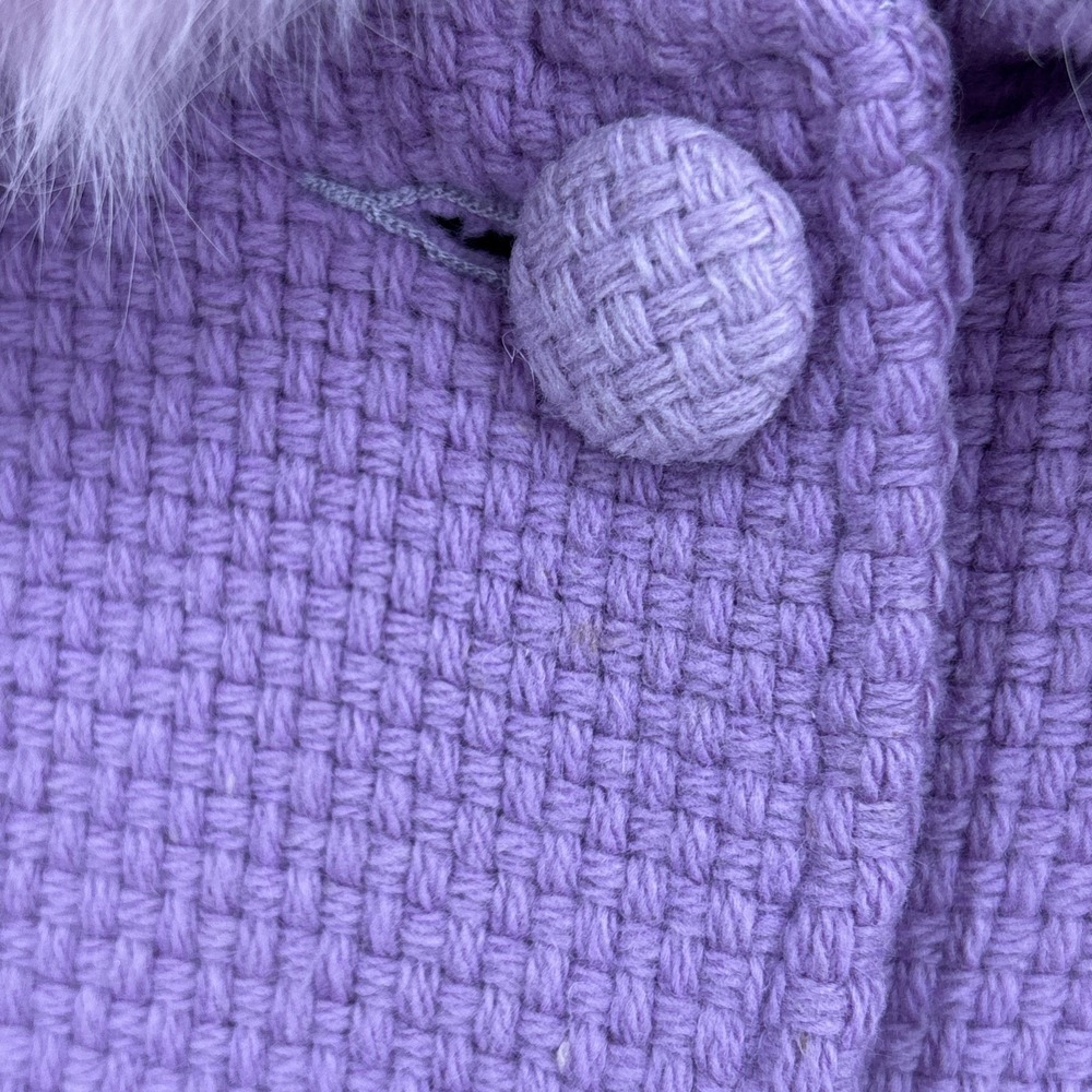 Y2K Marvin Richards Elegant Lavender Tweed Wool Blend‎ Dress Coat Fur Trim XS - Picture 7 of 15